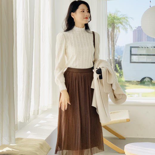 【百图lulu定制】【绒感蕾丝打底衫】仿水貂绒 气质 洋气 磨毛 蕾丝 打底衫 商品图1