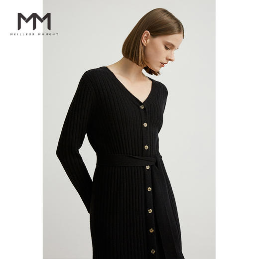 【商场同款】麦檬冬杂色单排扣V领针织收腰连衣裙5AA290371 商品图0