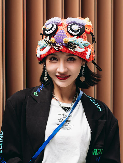 【1.21-2.6停发】芽小七原创设计虎头国潮毛织手工冬季帽子女保暖毛线成人针织帽 商品图3