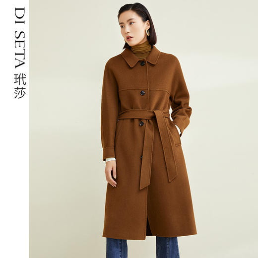 玳莎双面呢外套女2022栋新款翻领单排扣毛呢中长款大衣气质高级感 CD39305 商品图0