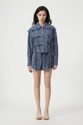 复古牛仔飘带外套