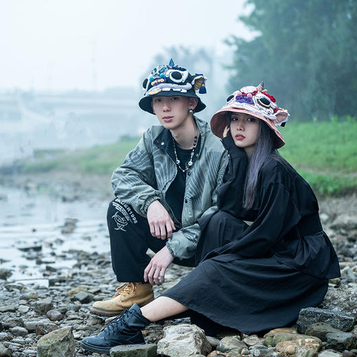 【2.10停发】芽小七原创国潮醒狮夏季手工渔夫帽情侣款大帽檐盆帽遮阳帽防晒 商品图1