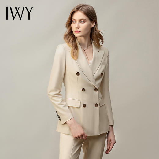 IWY/秋冬杏色西装套装女宽松简约商务通勤优雅气质西装西裤套装OLC12353+P12312 商品图4