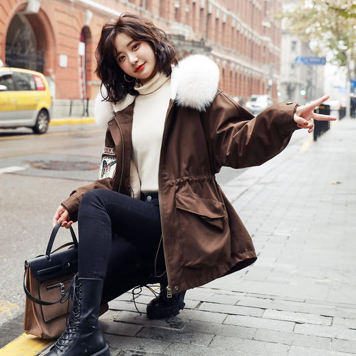 时尚保暖腰间收绳，脱卸大毛领加绒派克服HR-NS6019 商品图4