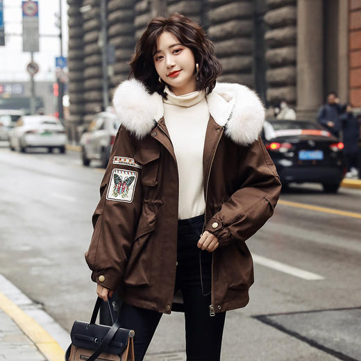 时尚保暖腰间收绳，脱卸大毛领加绒派克服HR-NS6019 商品图2