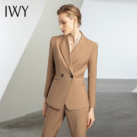 IWY/秋冬新款高端职业套装女卡其色商务气质女神范通勤正装西服C11107+P11107 商品图2