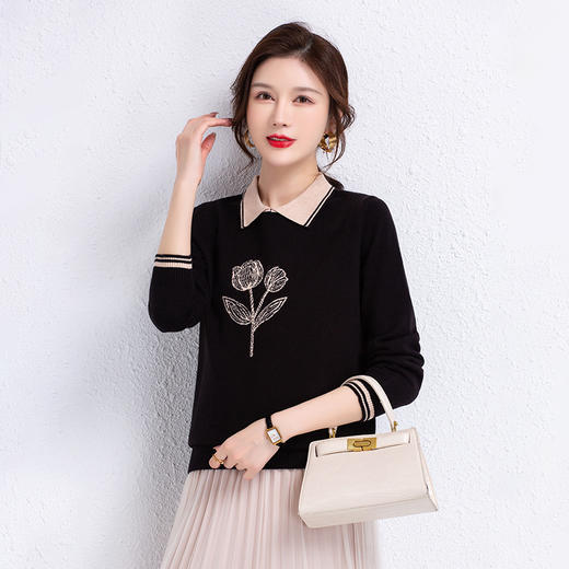 娃娃领短款时尚毛衣，洋气宽松上衣针织打底衫CC-22266 商品图3