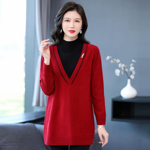 配大衣内搭假两件半高领针织打底衫CC-17-12630 商品图0