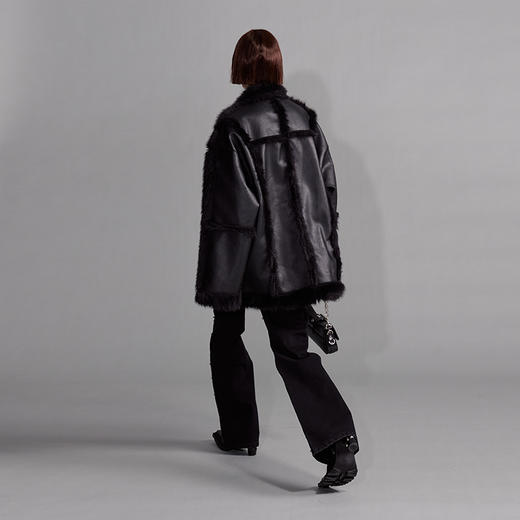   NUTH“移调曲”｜黑色皮草大衣中长款宽松皮毛一体外套 商品图3