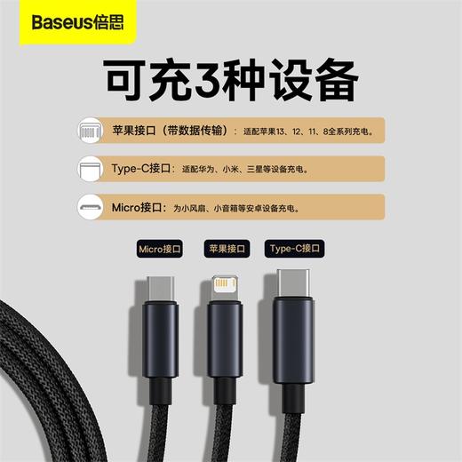 倍思简艺系列快充数据线一拖三 3.5A 商品图3