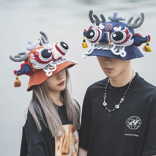 【1.21-2.6停发】芽小七原创舞龙中国风夏季手工渔夫帽男女大檐圆顶防晒遮阳盆帽子 商品图1