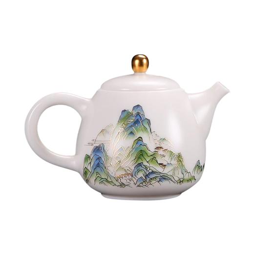 【只此青绿 也只有青绿】青绿江山茶壶、莲花杯、铃铛杯、禅定杯、圆融杯、水杯三件套，徐建勇老师签章，瓷质温润如玉 迎光透亮，浮雕堆金工艺 触感立体，珍藏品鉴 送礼臻品 商品图8