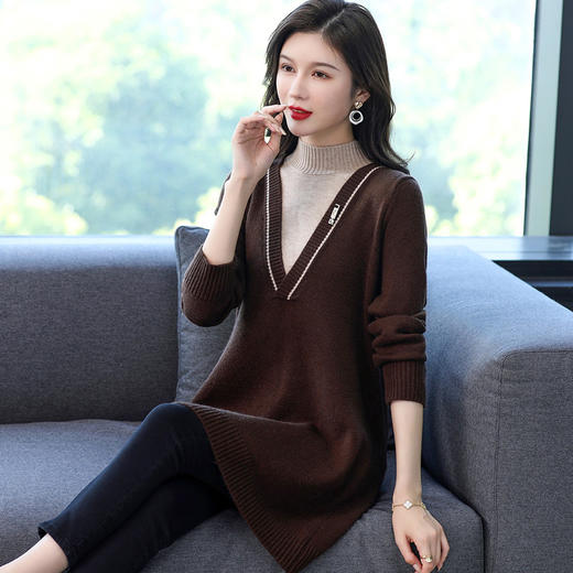 配大衣内搭假两件半高领针织打底衫CC-17-12630 商品图3