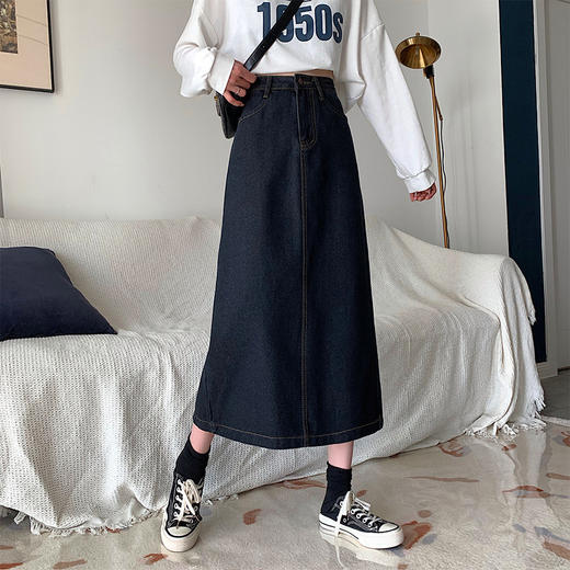 牛仔半身裙女2022新款秋冬a字大码显瘦学生高腰春秋包臀中长裙子 商品图0