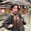 【新款时尚百搭 韩版舒适情侣围巾】咸菜绿格子双面流苏围巾女复古舒适感秋冬季加厚保暖格纹披肩围脖 商品缩略图2