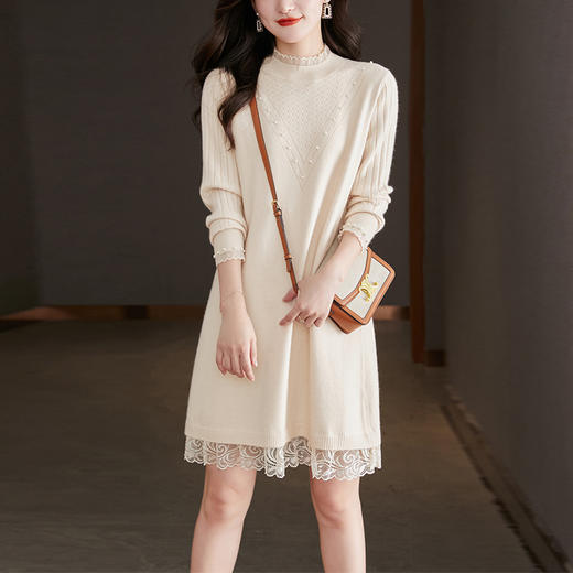 半高领配大衣毛衣裙，中长款内搭气质针织连衣裙CC-16-8246 商品图1
