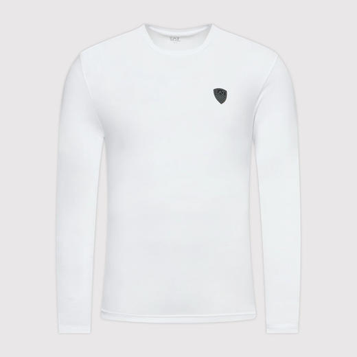 EMPORIO ARMANI 阿玛尼 男士棉质微型徽标贴片圆领长袖T恤 白色 8NPT09 PJNQZ 1100 商品图0