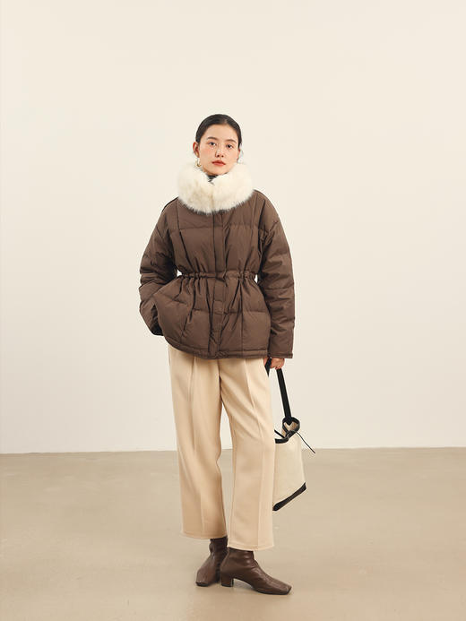 HeyDress毛领羽绒服女秋冬宽松收腰保暖90白鸭绒立领短款气质外套 商品图2