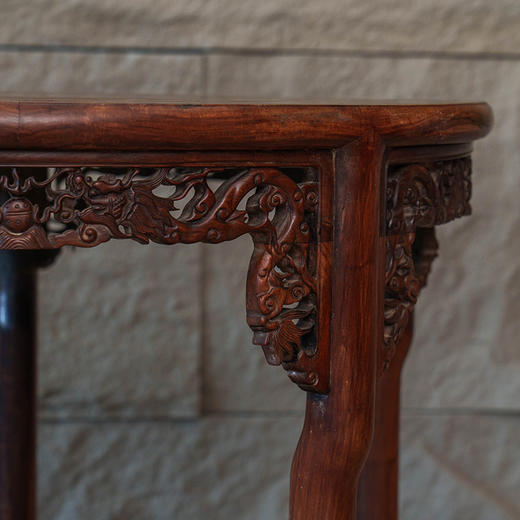 清 红木透雕龙纹五足圆桌 商品图1