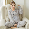 秋冬季珊瑚绒睡衣女 冬天加厚保暖法兰绒圆领卡通家居服长袖套装 商品缩略图1