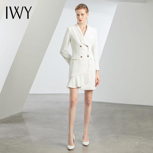 IWY/新款秋冬白色长袖连衣裙时尚通勤商务裙子白领主持人工作Q11359 商品图2
