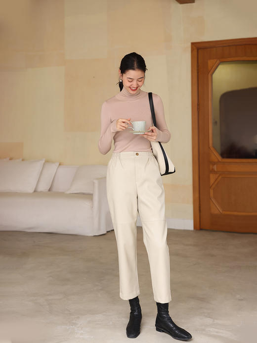 HeyDress皮裤女秋冬高腰直筒休闲显瘦百搭烟管九分裤子 商品图0