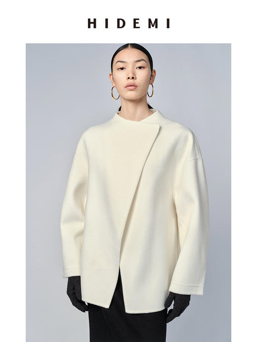 HIDEMI 美利奴双面羊毛不对称设计感翻领大衣 商品图8