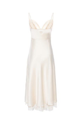 哑光双绉蕾丝拼接细吊带修身连衣裙