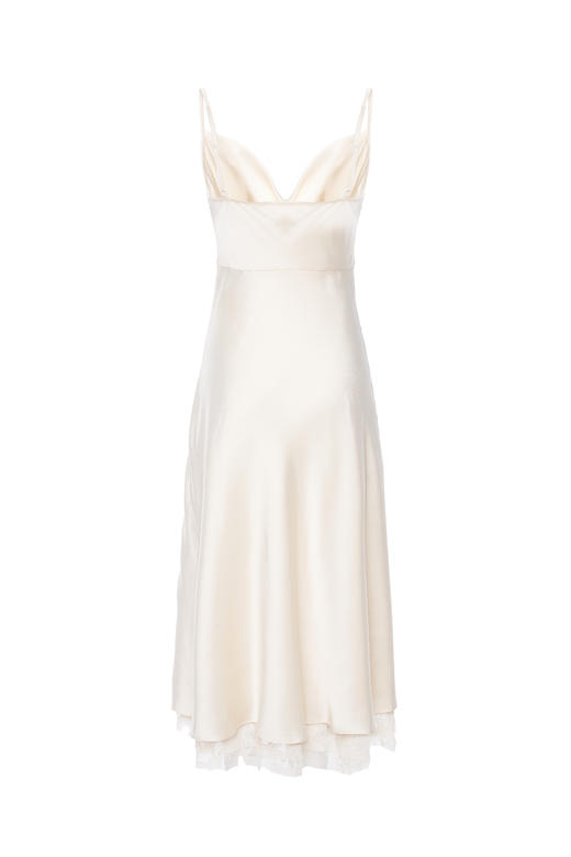 哑光双绉蕾丝拼接细吊带修身连衣裙 商品图0