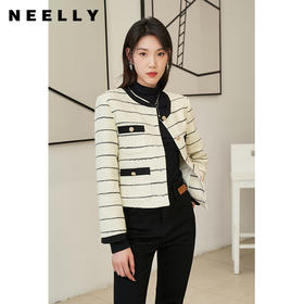 NEELLY纳俪商场同款气质黑白条纹小香风外套女短款上衣小个子百搭N22104C03315