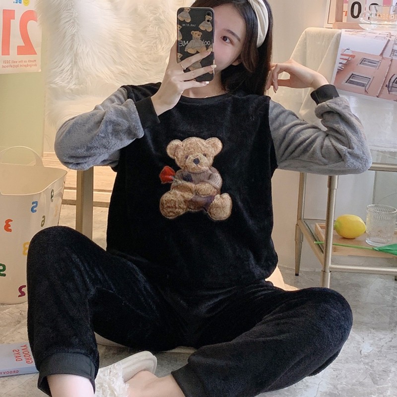 玫瑰花黄熊-绒-黑