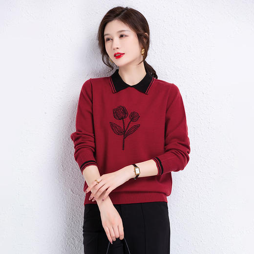 娃娃领短款时尚毛衣，洋气宽松上衣针织打底衫CC-22266 商品图1