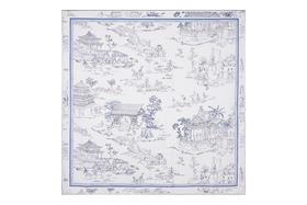 雍正行乐图原创印花真丝缎丝巾