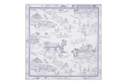 雍正行乐图原创印花真丝缎丝巾 商品图0