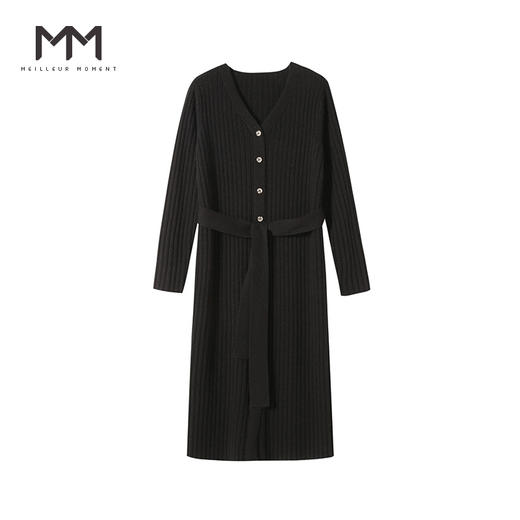 【商场同款】麦檬冬杂色单排扣V领针织收腰连衣裙5AA290371 商品图4