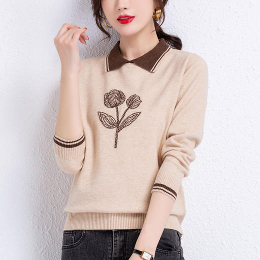 娃娃领短款时尚毛衣，洋气宽松上衣针织打底衫CC-22266 商品图5