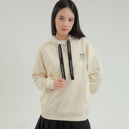 大英博物馆logo系列建筑刺绣男女同款米色连帽街头潮流休闲卫衣 商品图2