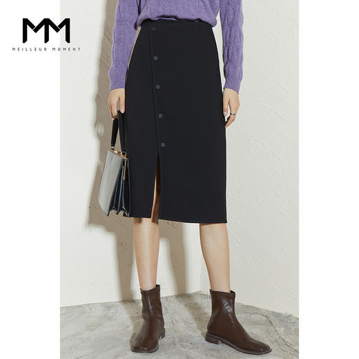 【商场同款】麦檬冬不对称搭片设计开叉下摆半身裙5CB242351 商品图0