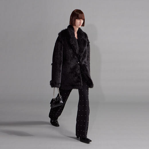   NUTH“移调曲”｜黑色皮草大衣中长款宽松皮毛一体外套 商品图4