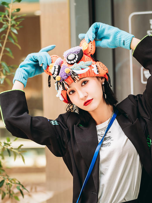 【1.21-2.6停发】芽小七原创设计虎头国潮毛织手工冬季帽子女保暖毛线成人针织帽 商品图1