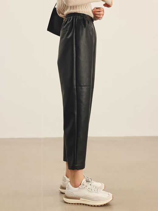 HeyDress皮裤女秋冬高腰直筒休闲显瘦百搭烟管九分裤子 商品图1