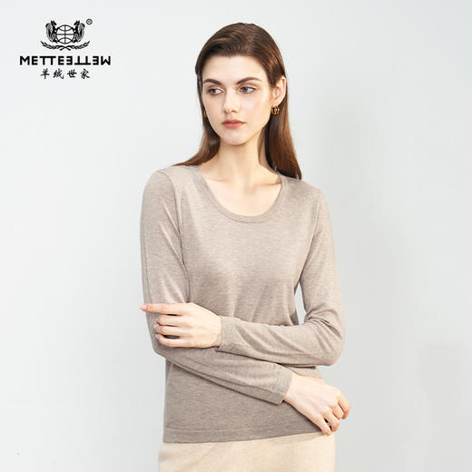 【小山羊绒内衣女士平面A版】METTE羊绒世家秋冬女士羊绒内衣圆领纯色内搭保暖薄毛衣 商品图0