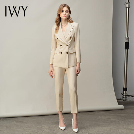 IWY/秋冬杏色西装套装女宽松简约商务通勤优雅气质西装西裤套装OLC12353+P12312 商品图0