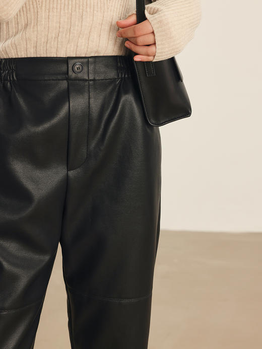 HeyDress皮裤女秋冬高腰直筒休闲显瘦百搭烟管九分裤子 商品图3