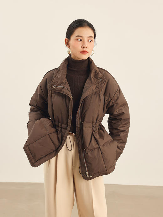 HeyDress毛领羽绒服女秋冬宽松收腰保暖90白鸭绒立领短款气质外套 商品图0