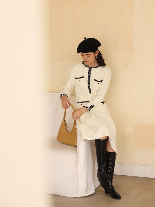 HeyDress法式小香风连衣裙女秋冬复古撞色收腰温柔气质裙子 商品图1