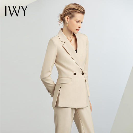 IWY/秋冬套装新款女装米白色时尚气质洋气职业装西装裤子两件套C12312+P12312 商品图4