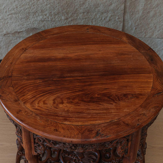 清 红木透雕龙纹五足圆桌 商品图2