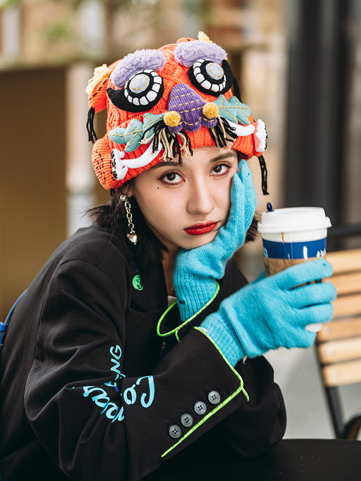 【1.21-2.6停发】芽小七原创设计虎头国潮毛织手工冬季帽子女保暖毛线成人针织帽 商品图0