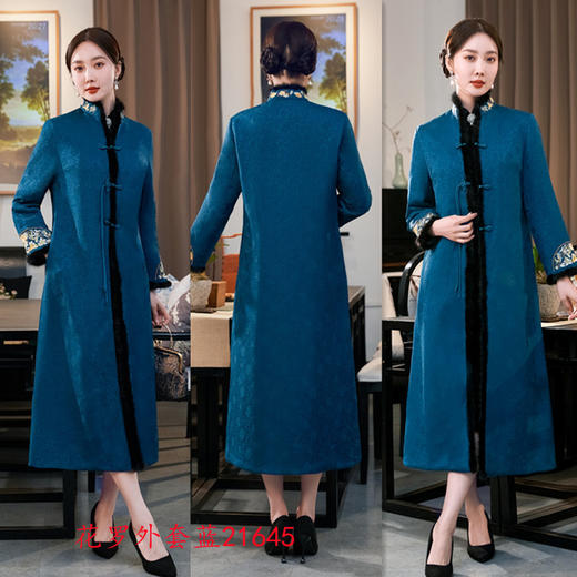 冬款时尚改良花罗长款旗袍外套GX21645 商品图1